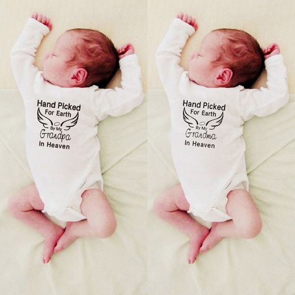 

newborn baby onesie hand-picked for the earth by my grandpa/grandma baby boys girls body summer cotton long-sleeved baby rompers, Blue