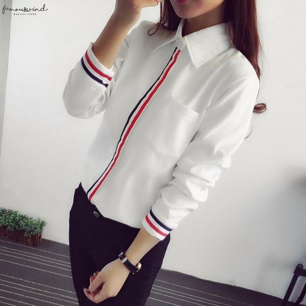 

new lady striped elegant slim thin regular white women blouses striped long sleeve casual women clothing blousa