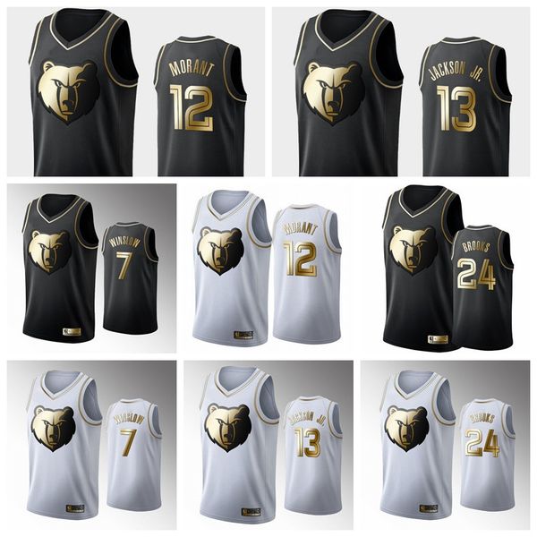 

memphis grizzlies men ja morant jaren jackson jr black white golden edition basketball swingman jersey, Black;red