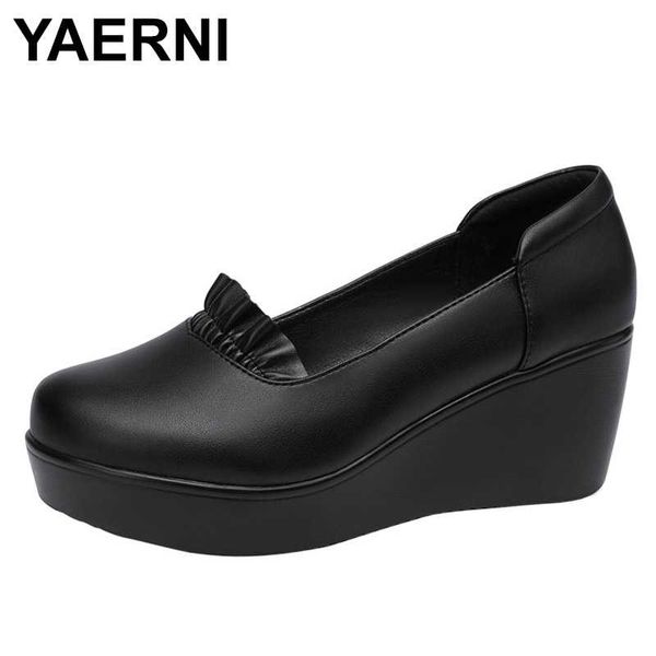 

yaerni round head middle ages women shoes wedge heel office shoes women high heels platform ladies heels, Black