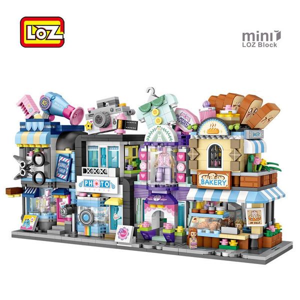 

loz mini blocks barber bakery p clothes shop architecture model mini city street series 1645 1646 1647 1648
