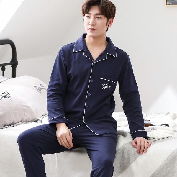

new men's home wear cotton pajamas men's long sleeve springautumn and winter korean style large pajamas pajamassize suit, Black;brown