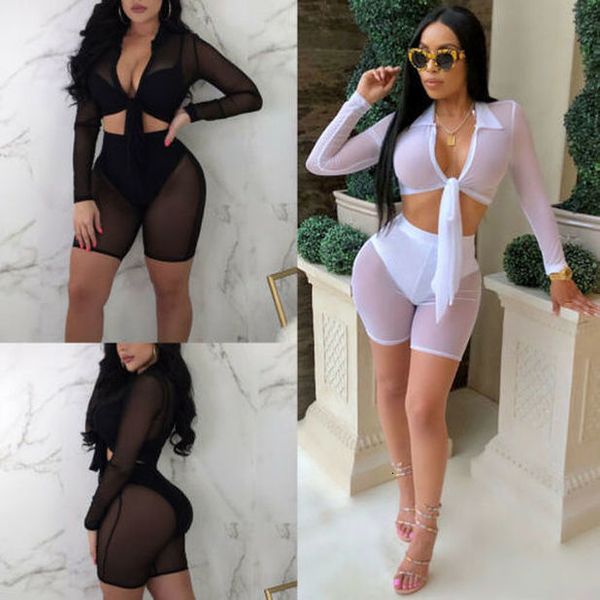 

women tracksuit hirigin women v neck lingerie summer leisure perspective mesh sleepwear 2piece set, Gray