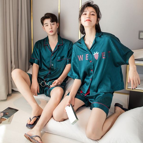 

c5fxo new korean style casual plus fat large size couple's sleeping suit ice silk cute home clothes home furnishing clothing clothes fo, Blue;red