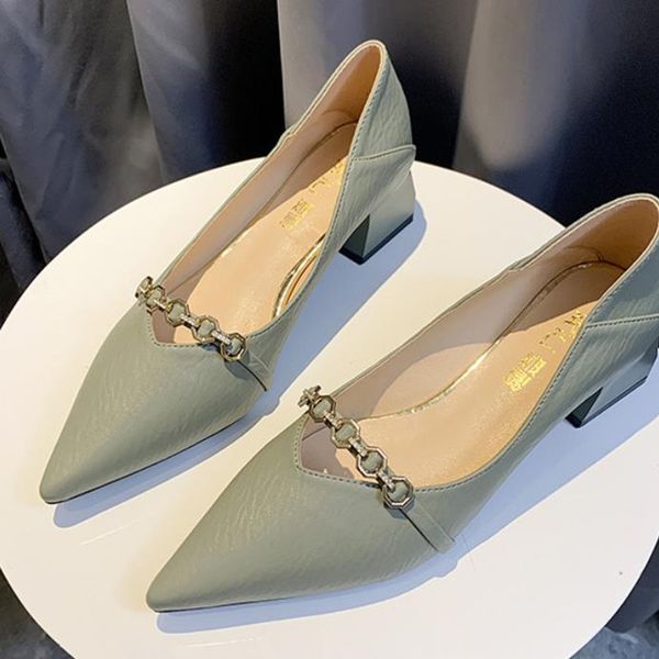 

spring&autumn breathable pointed thick heels women korean fshion lady office shoes pu leather soft and comfortable heels 5cm, Black