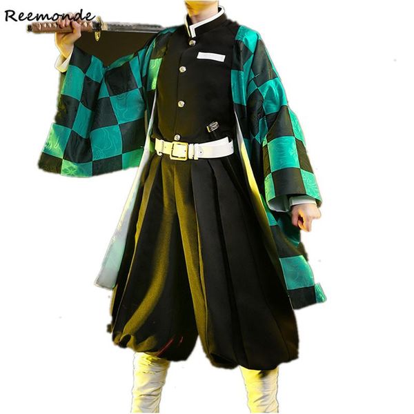 

demon slayer:kimetsu no yaiba costume kamado tanjirou agatsuma zenitsu tomioka giyuu kamado nezuko kimono uniforms wigs cosplay y200109, Black;red