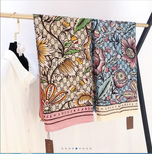 

the wholesale sales of 2020 chinese silk women's shawl silk scarves, 5 kinds of color letters pattern ing, Blue;gray