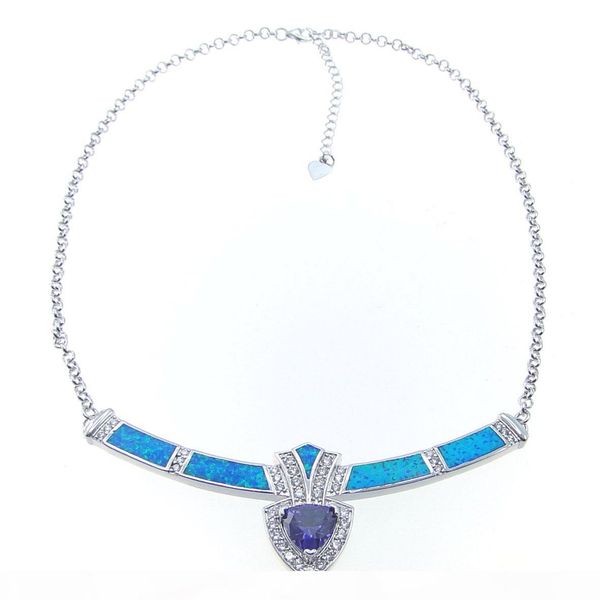 

ожерелье ювелирных изделий синего opal ожерелье огонь опал серебряные ювелирные изделия гальванические родий dr03011703n бесплатная доставка, Silver