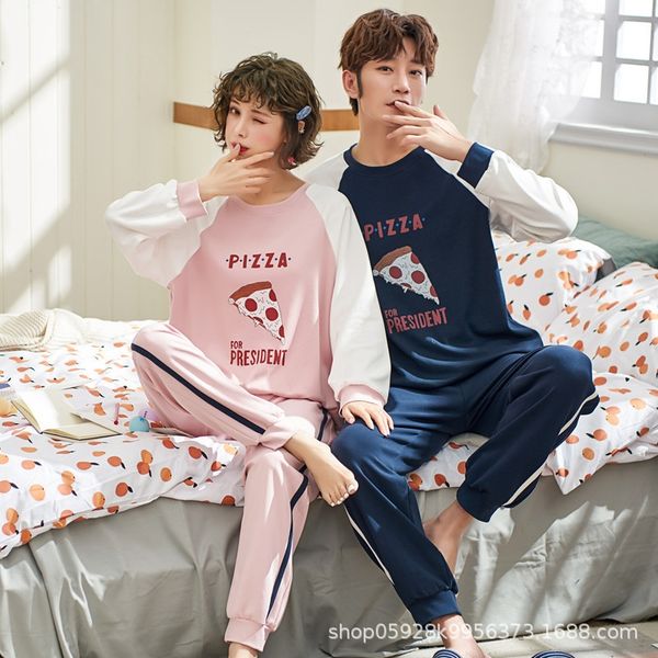 

yxrxe couple's pajamas pure cotton women's long sleeve autumn clothes home furnishing clothing cotton men's thin loose home c, Blue;red