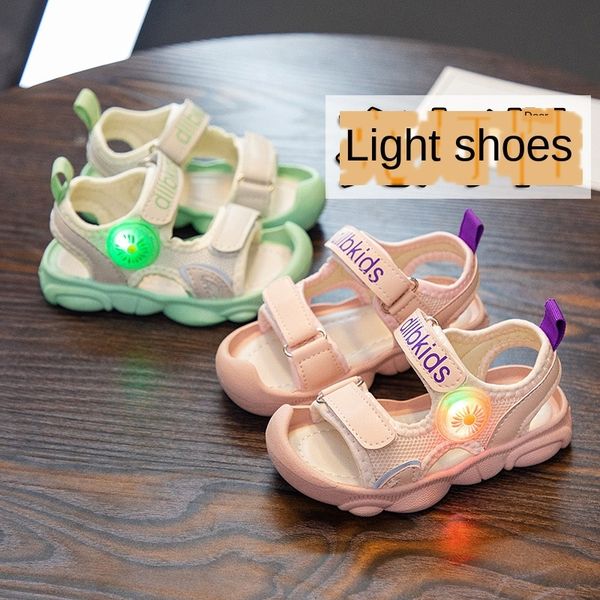 

0-6 years old baby with lights girls baotou toe anti-skid and sandals sandals 2020 new boy soft sole anti-skid shoes, Black;red