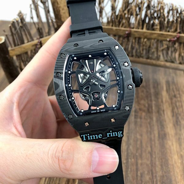 

version rm52-06 skeleton dial carbon fiber case automatic mechanical movement rm52-06 mens watch black rubber strap designer watches, Slivery;brown