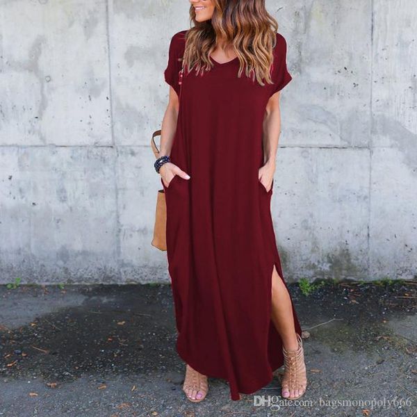 

plus size 5xl women summer dress women's casual loose pocket long dress short sleeve split maxi dresses, Black;gray