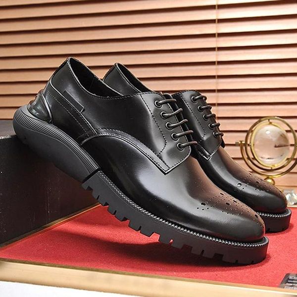 

derby shoes men 's style shoes autumn and winter leather dress fashion classic formal party office wedding lace -up shoes, Black
