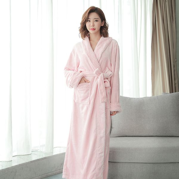 

2020 new dressing gown women winter flannel long thick warmth couple pajamas women autumn bathrobe men's coral fleece plus size, Black;red