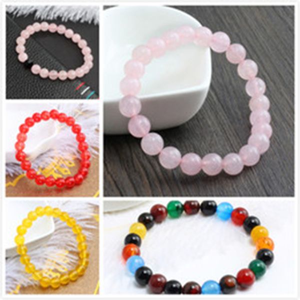 

8mm pink natural crystal quartz bracelet stretch reiki pink bracelet color agate ruby color jade yellow black frosted bracelet
