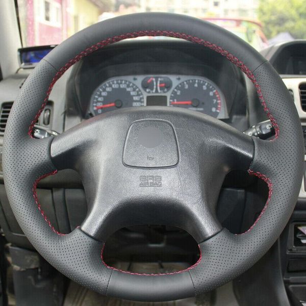 

black leather diy car steering wheel cover for mitsubishi pajero pajero sport