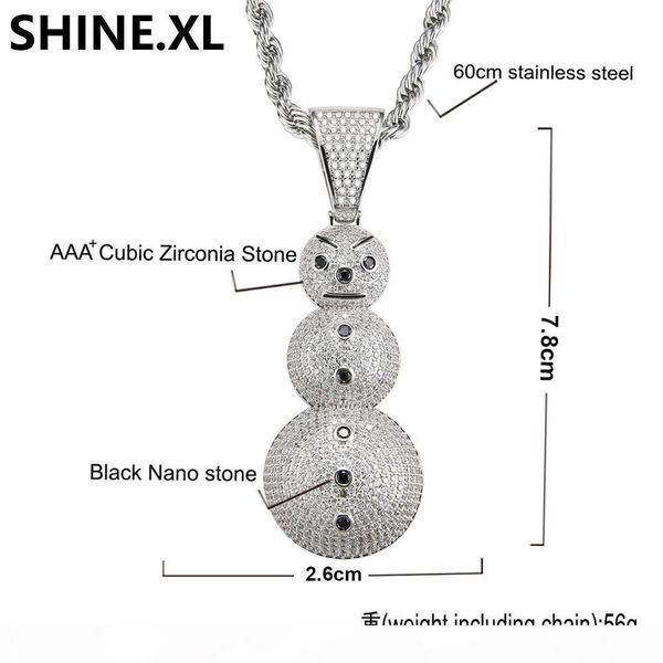 

hip hop iced out christmas cartoon snowman pendant necklace micro paved lab diamond bling men jewelry gift, Silver