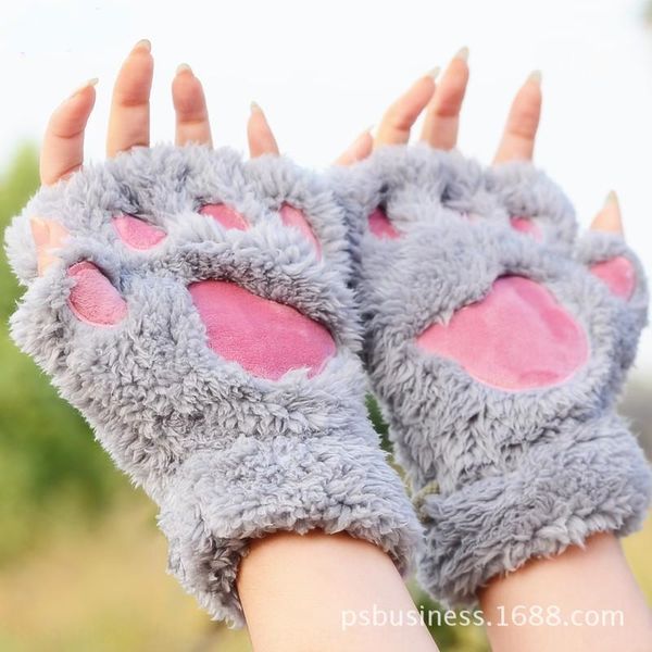 

cat claw winter cute cartoon cat girl's and open finger gloves thickened fluff bear's paw half finger gloves