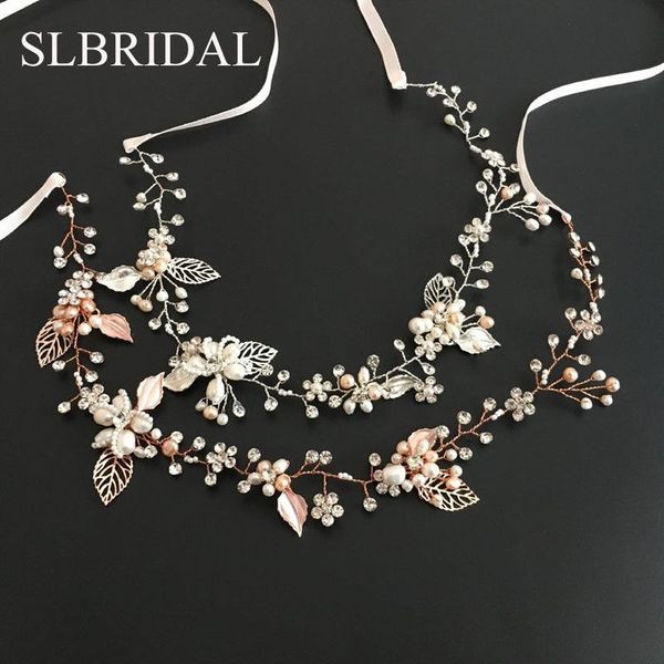 

slbridal rose gold crystal rhinestone natural pearls wedding hair accessories hairband bridal headband bridesmaids jewelry women t200522, Slivery;golden