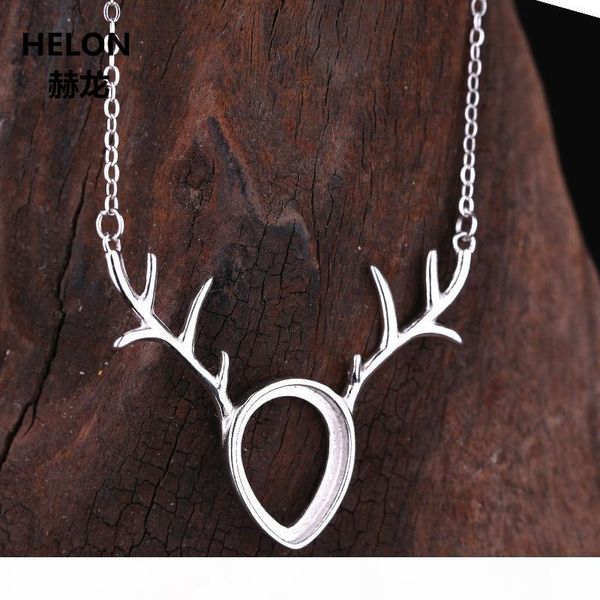 

925 стерлингового серебра женщин ожерелье 10x13mm груша кабошон semi подвесная рога shape оптовая настройка, Silver