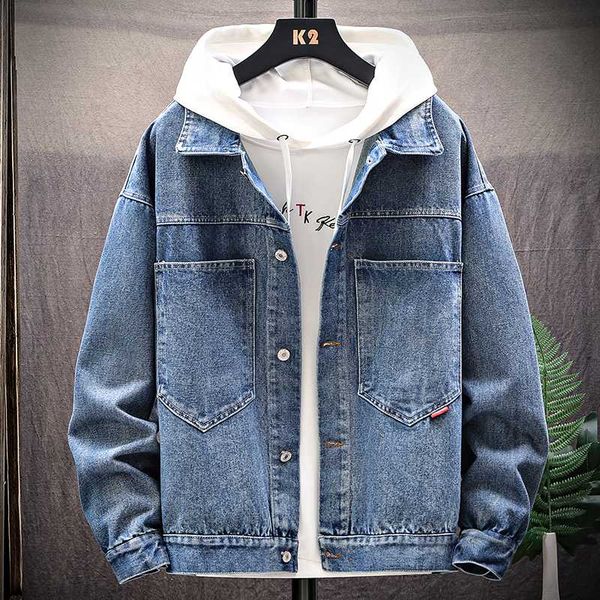 

2020 autumn trend korean version of loose large cow-boy coat multi - pocket denim jacket man size m-5xl, Black;brown