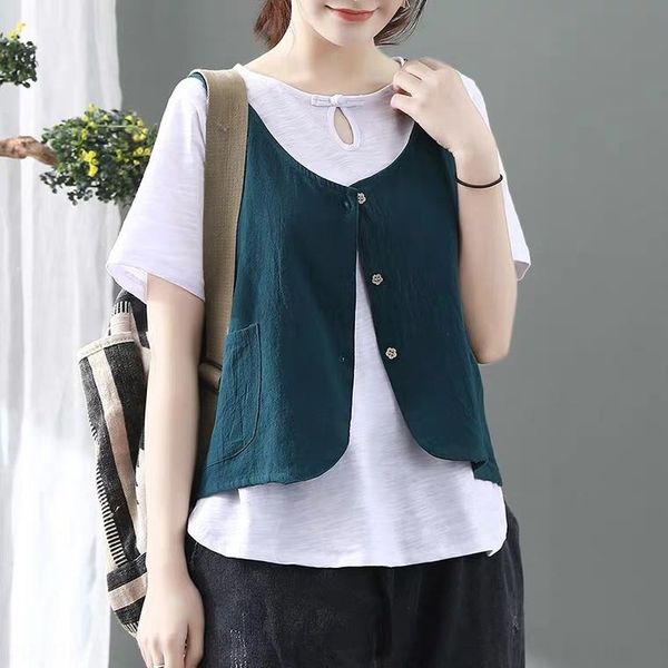 

mozme 2020 summer new loose short thin artistic waistcoat 2020 summer new cotton vest women's loose short thin vestvest women's ar, Black;white