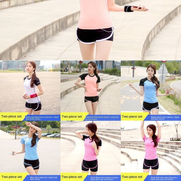 

jm90y летний фитнес спорт двухсекционный костюм йога шорты одежда женщин похудение быстросохнущие работает йога одежда с короткими рукавами, White;red