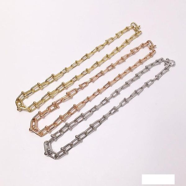 

stainless steel u shape lock chain rose gold silver color thick chain necklaces for women and men jewelry