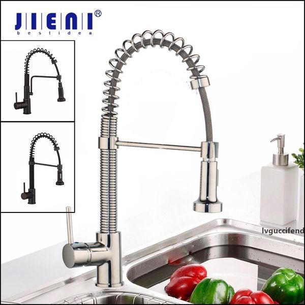 

jieni black orb swivel pull out kitchen sink faucet chrome basin mixer swivel spring spray deck mount rotated kitchen faucet t200424