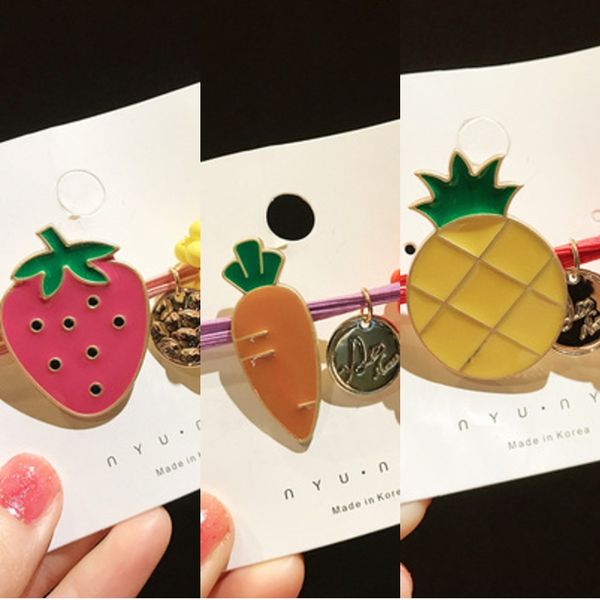 

colorful fruit accessories korean cartoon cute girl net fruit hair band red head rope female children hair band, Slivery;white