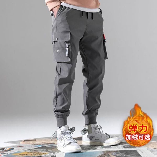 

men ribbons color block black pocket cargo pants harem joggers harajuku sweatpant hip hop trousers thicken