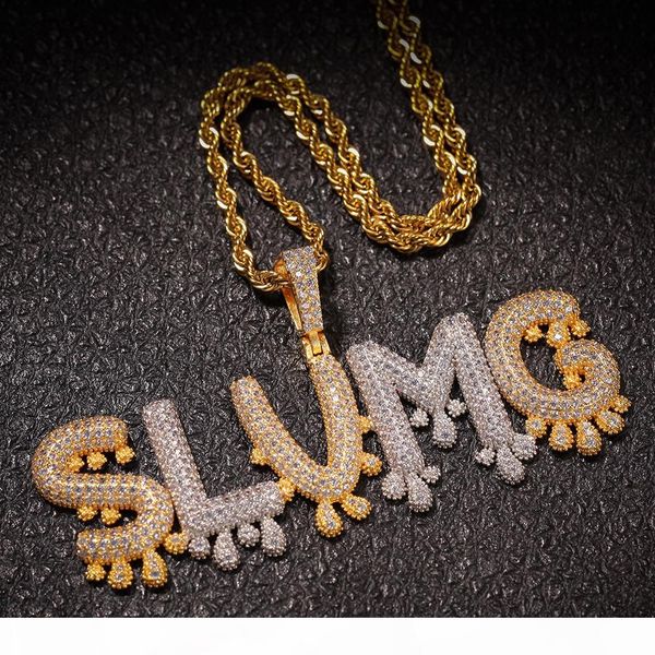 

personalized custom name necklaces drip iced out bubble letters pendant gold silver rose gold rope chains for women & men hip hop jewelry
