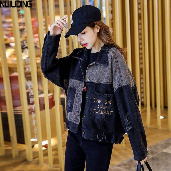 

nijiuding black denim jacket female 2020 new autumn ins tide korean embroidery loose fashion wild jacket woman's, Black;brown