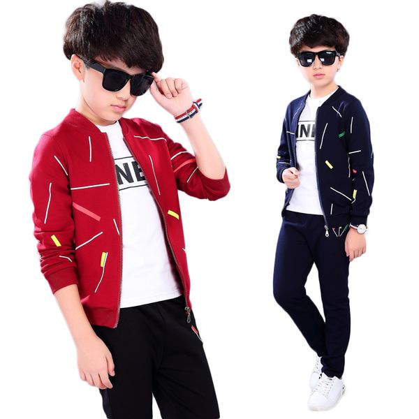 

boys jacket sets 3 pcs 2020 autumn jacket + pants +t-shirt toothbrush embroidery kids jackets children autumn clothes 4-13 years, White