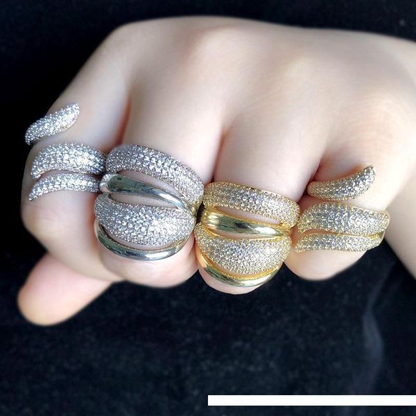 

luxury stackable ring for women micro pave cubic zircon gold silver color punk bridal opening finger rings cz statement jewelry, Golden;silver