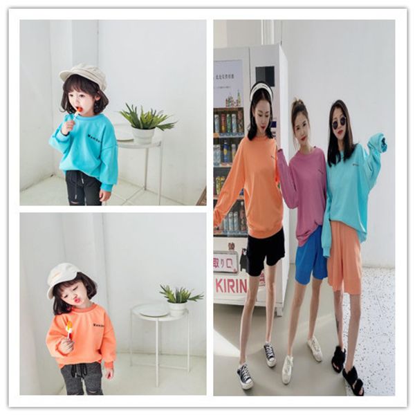 

spring mother and daughter cotton letters long sleeve tees girls loose casual all-match t shirts y200713, Blue