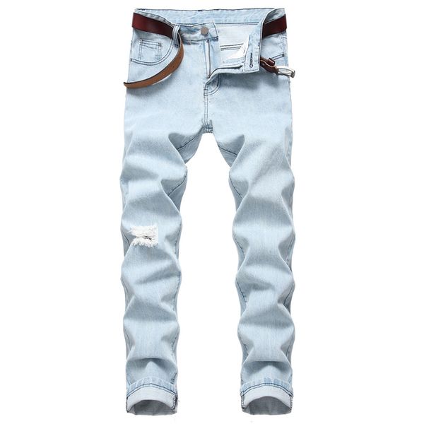 

men's jeans trendy men skinny biker destroyed homme 2021 fashion casual, Blue