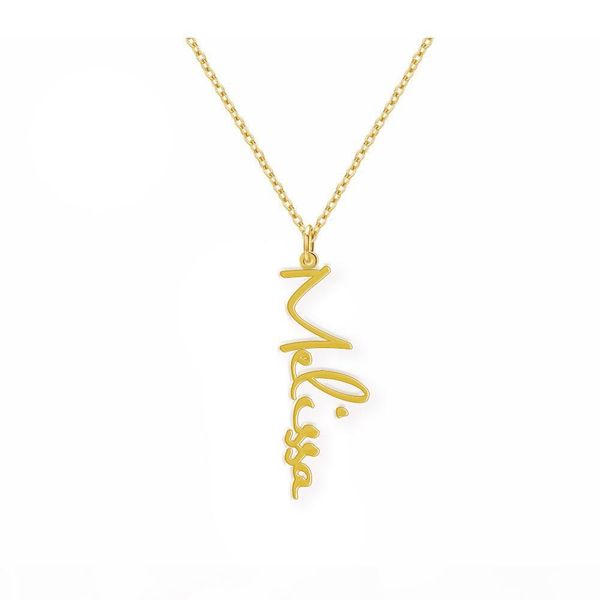 

customize vertical name plate necklace for women girl personalized 18k gold plated cursive font arabic handwriting pendant birthday gift, Silver