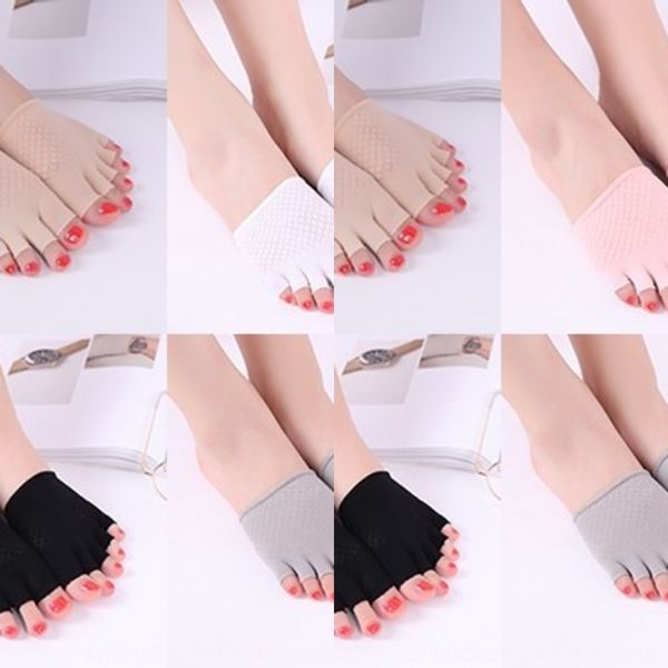 

five-finger summer forefoot velvet half socks ultra-thin silicone non-slip shallow mouth silica gel silica gel invisible toe socks, Pink;yellow