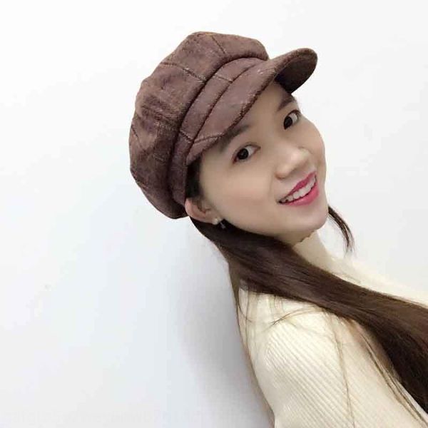 

plaid female season all-match british fashion pumpkin curved eaves painter beret octagonal hat octagonal hat beret temperament, Blue;gray