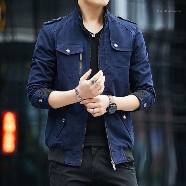 

casual jacket with zipper male wide waisted coats mens stand collar jackets autumn winter solid color pocket, Black;brown