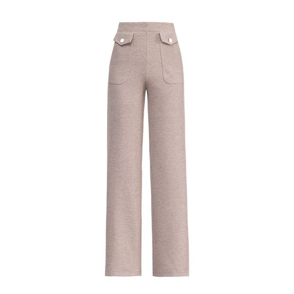 

knitted trousers full length office lady elastic waist pockets ropa de invierno para mujer solid high waist wide leg pants, Black;white