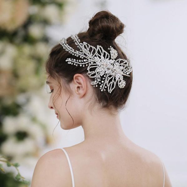 

trixy h254 luxury rhinestone wedding headpiece hair clips vine rhinestone floral bride hair accessories bridal jewelry, Golden;white