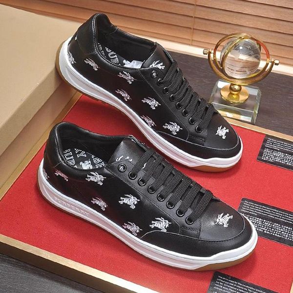 

mens shoes luxury sneakers fashion flats perforated logo leather tennis sneakers zapatos de hombre mens shoes sports lace -up fast ship