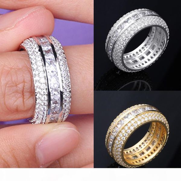 

new fashion 18k gold & white gold blingbling cz cubic zirconia full set finger band ring luxury hip hop diamond jewelry ring for men & women, Silver