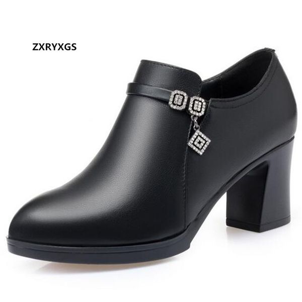 

cowhide rhinestones autumn leather shoes fashion elegant high heel shoes woman 2020 new warm winter large size, Black