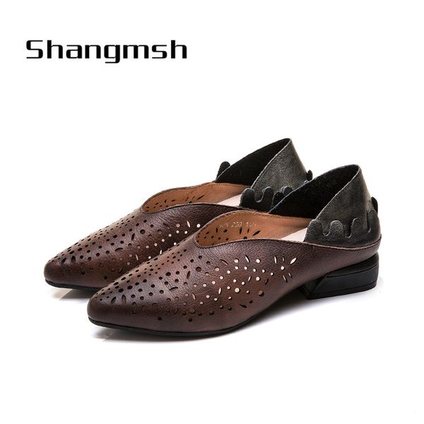 

pointed toe ladies shoes pumps elegant brown office casual shoes hollow out square low heels leather women pumps 925, Black