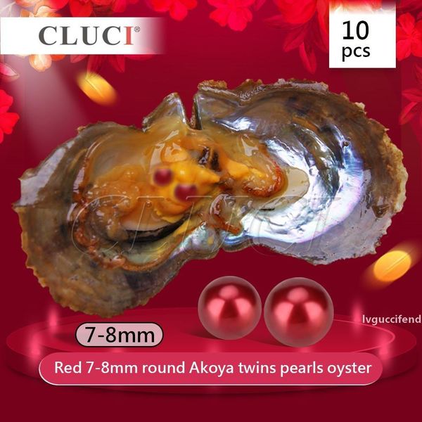

cluci akoya christmas red in oysters 10pcs 7-8mm twins, gift for girlfriend/wife, 20 pearls can get t200507