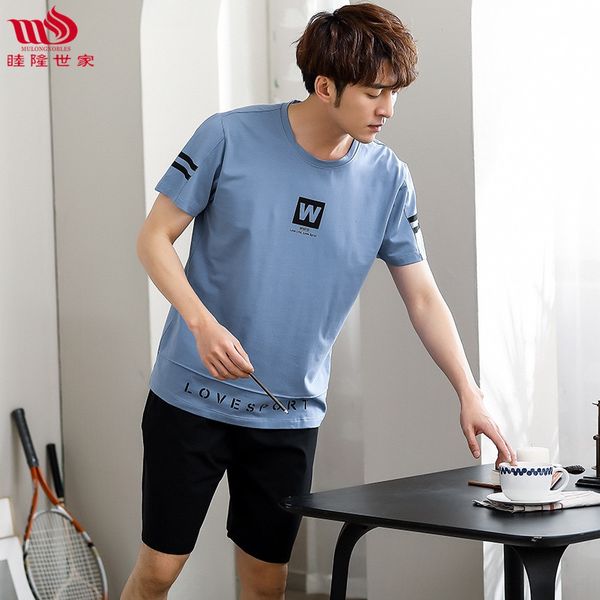 

mulong аристократические пижамы мужские простые случайные короткими рукавами костюм брюки хлопок тонкий наружный дома носить и шорты пижамы, Black;brown