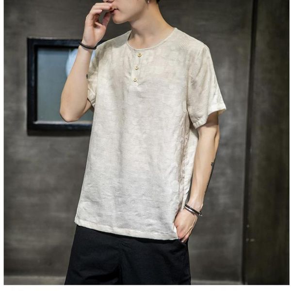 

5xl plus size men fashion summer blouse casual men shirt short sleeve slim fit streetwear vintage collarless shirts man xxxxxl, White;black